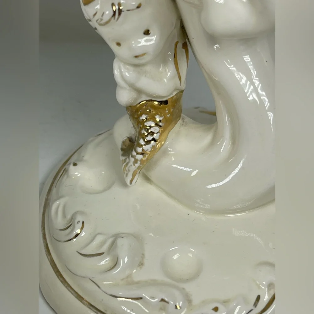 Vintage Napco Princess mermaid all ceramic 3 piece bathroom set Mid century RARE